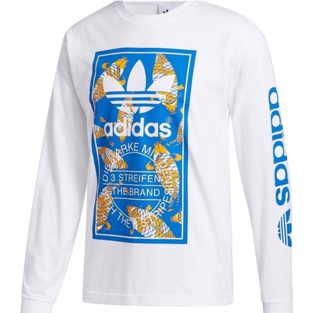 Adidas white and blue koi long sleeve tee shirt